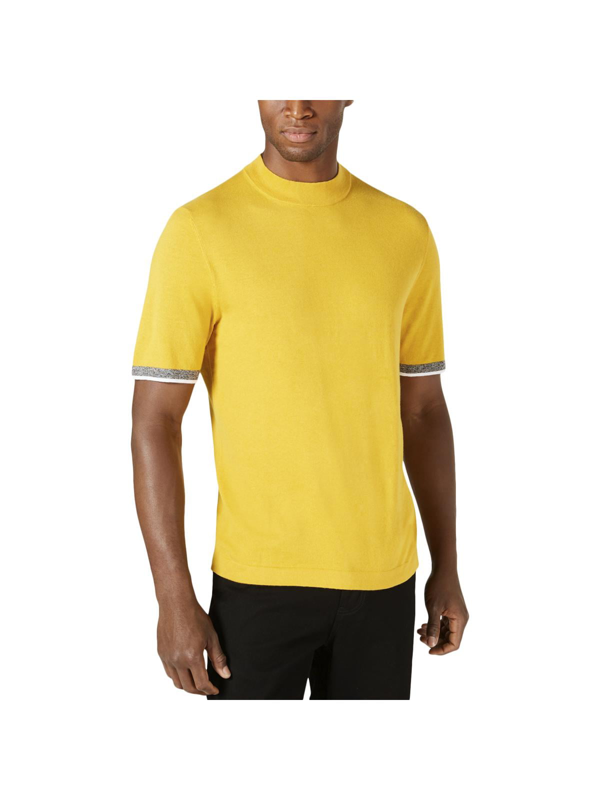 Alfani Men's Short Sleeve Mock Neck Sweater Yellow Size Medium ...