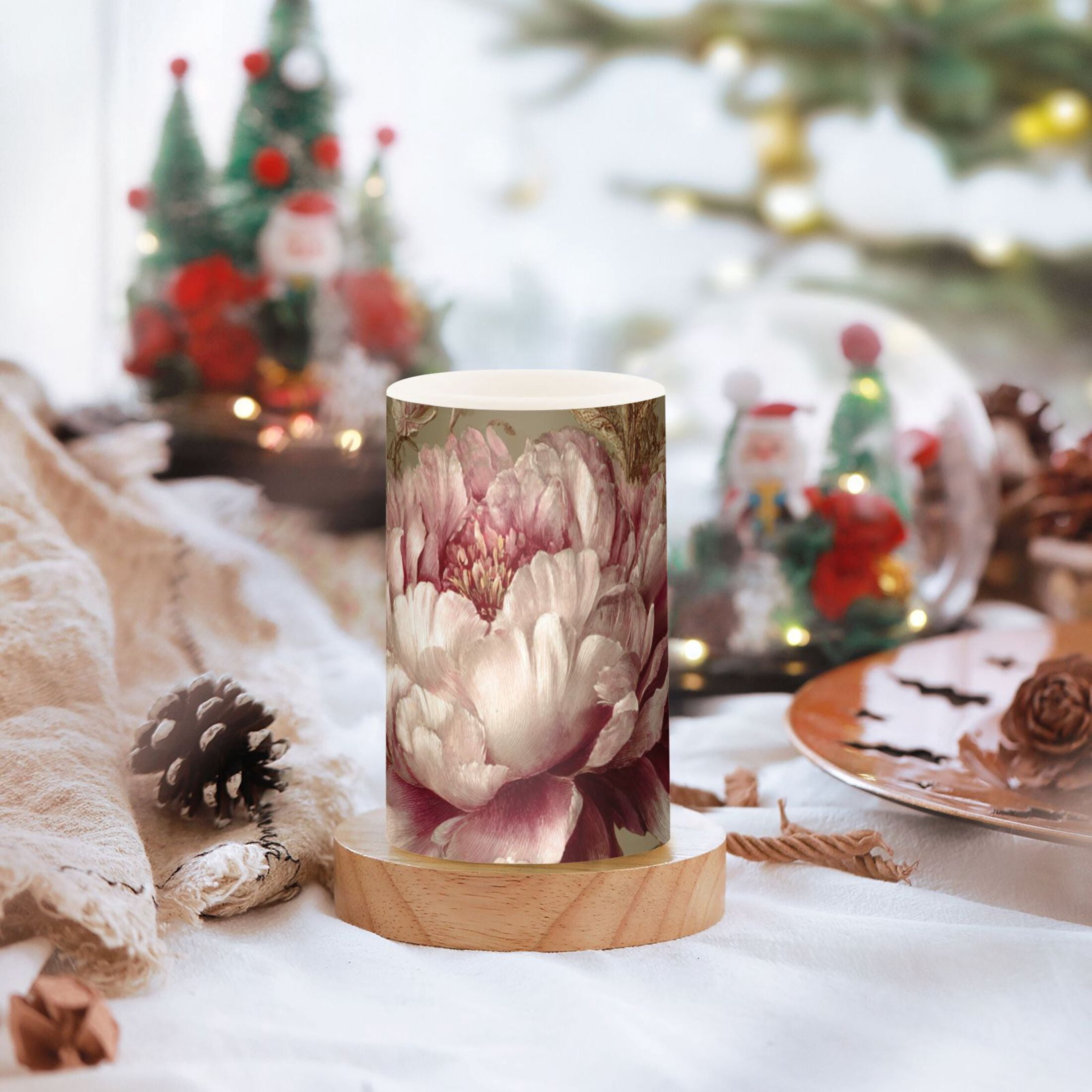Peony Flickering Flameless Candles Battery Operated with Remote Timer LED Pillar Candles Set of 2