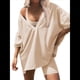 thumbnail image 4 of Conjunto de Dos Piezas para Mujer, Ropa de Verano 2025, Camisetas Extragrandes con Cuello en V, Pantalones Cortos Estilo Motero, Ropa de Estar Cómoda Albaricoque XXL, 4 of 9