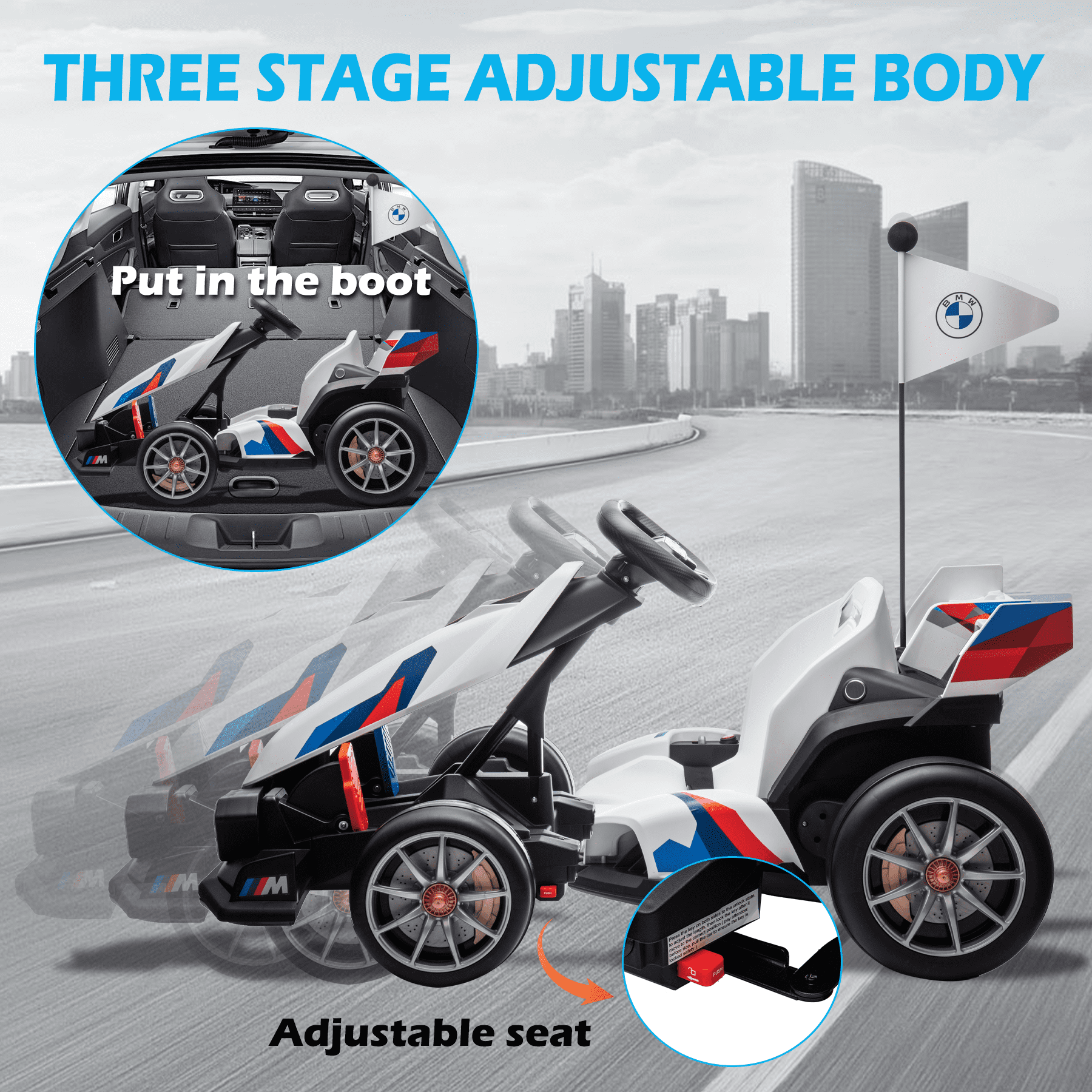 NEECHIPRO 36V Licensed BMW Electric Go Kart , 400W Powerful Motor Racing with Drift Race Pedal,for Kids Age 6+, 8mph,White