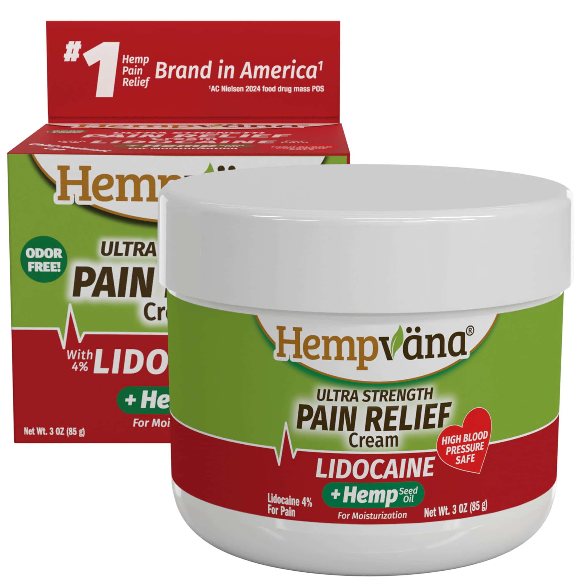 Hempvana Ultra Strength 4% Lidocaine Pain Relief Cream, 3 oz