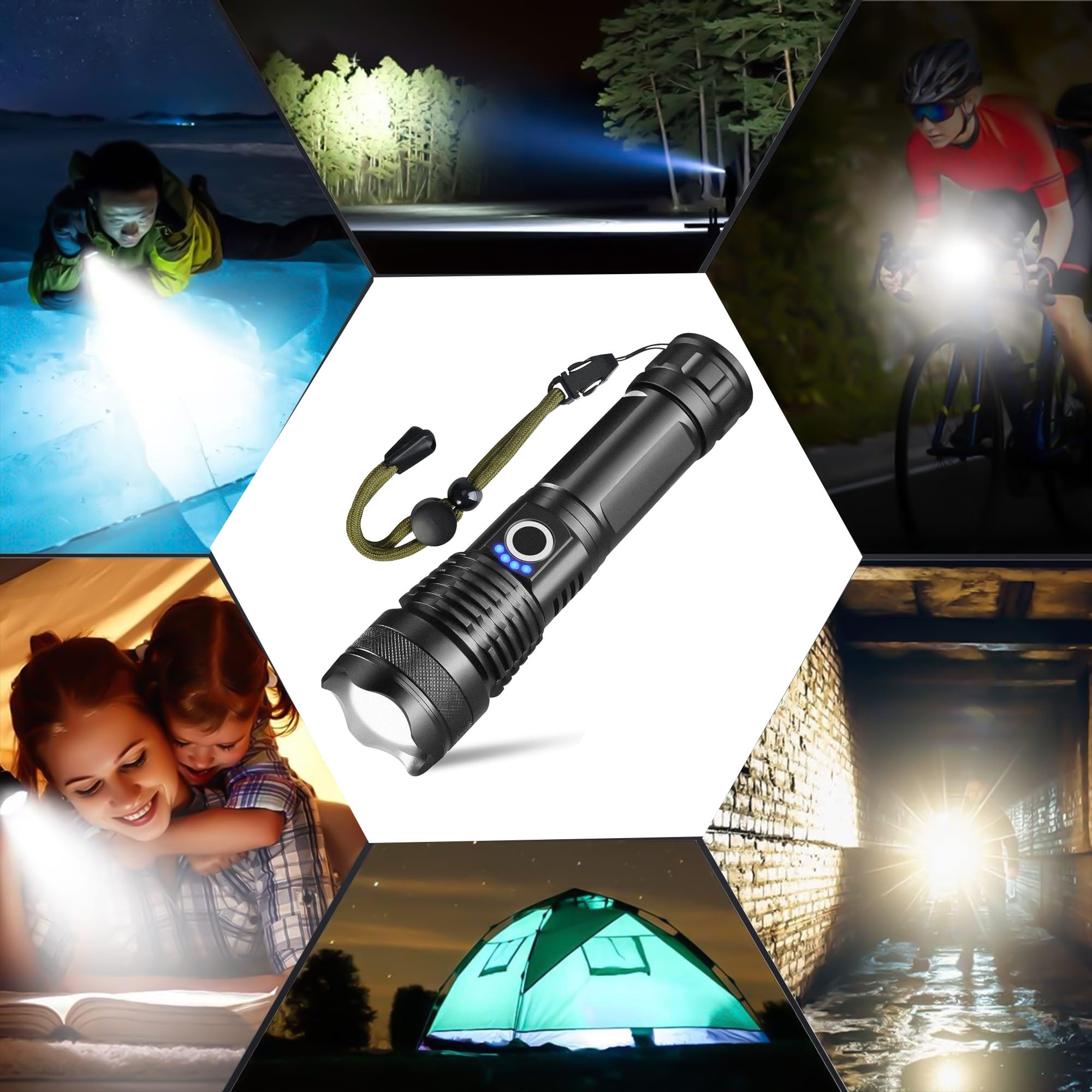 High Lumens Bright Flashlight, USB Rechargeable & Waterproof, 5 Modes Tactical Flashlight for Camping Hiking Hunting Emergency (Battery Included)