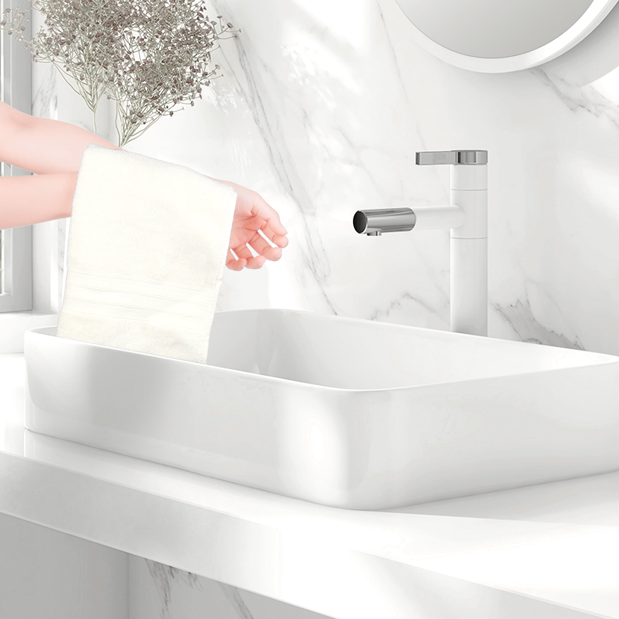 Unique Bargains Striped Cotton Bath Washcloths Absorbent Face Towel Body Wash Cloth Towels Beige 6