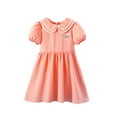 thumbnail image 2 of Gamivast Girls Dresses Size 10-12 Summer Short Sleeve Crew Neck Ruffle Dress Solid Color Puff Playwear Princess Dress Orange 8Y Vestidos De Verano Para Niña, 2 of 4
