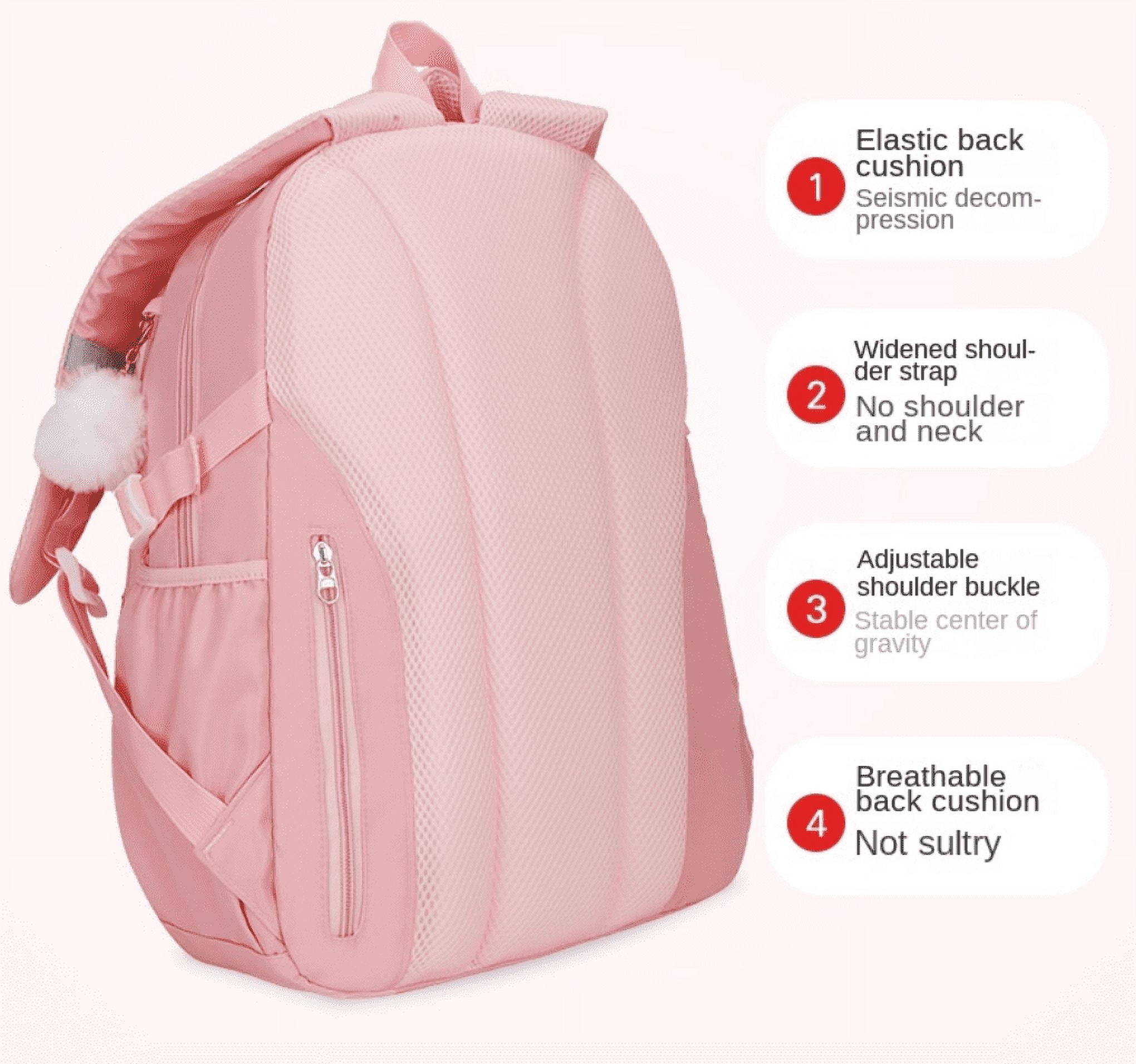 KAMUGO Girls Backpack, 2pcs Sets Kids Backpack for Girls with Anti-theft Back Pocket, Lightweight School Bookbag Water Resistant Tote Bag for Elementary Primary School, Pink S
