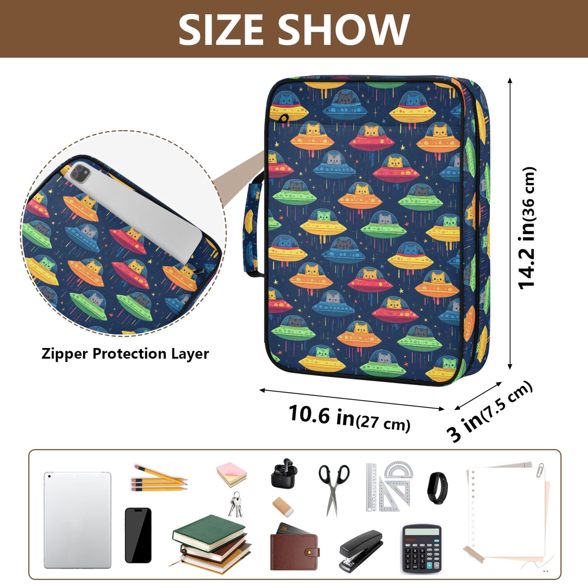 FORMRS Accordion File Folder A4 Size 7-Pocket Expanding Document Organizer Bag with 3 Ring Binder, Rainbow Space Cat