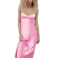 thumbnail image 6 of Ladies Silky Slip Dress, Solid Color V-neck Backless Slim Long Skirt, 6 of 9
