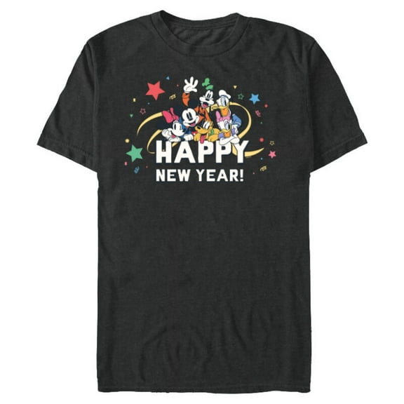 Disney Mickey Mouse & Pals Retro Happy New Year Celebration - Short Sleeve Blended T-Shirt for Adults - Customized-Dark Heather