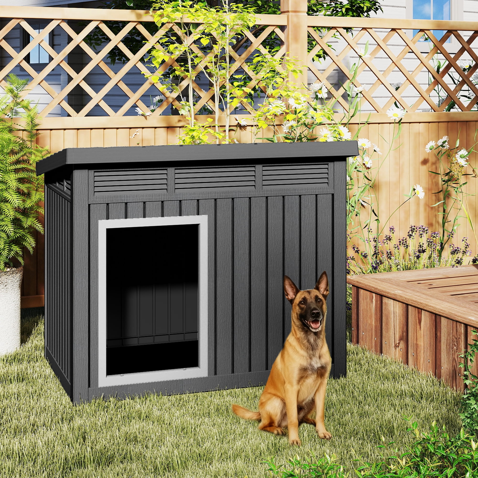 Dog House for Indoor & Outdoor Use - Weatherproof Roof & Removable Floor, Fits Small to Medium Dogs