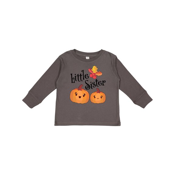 Inktastic Little Sister Pumpkins with Fall Leaves Girls Long Sleeve Toddler T-Shirt