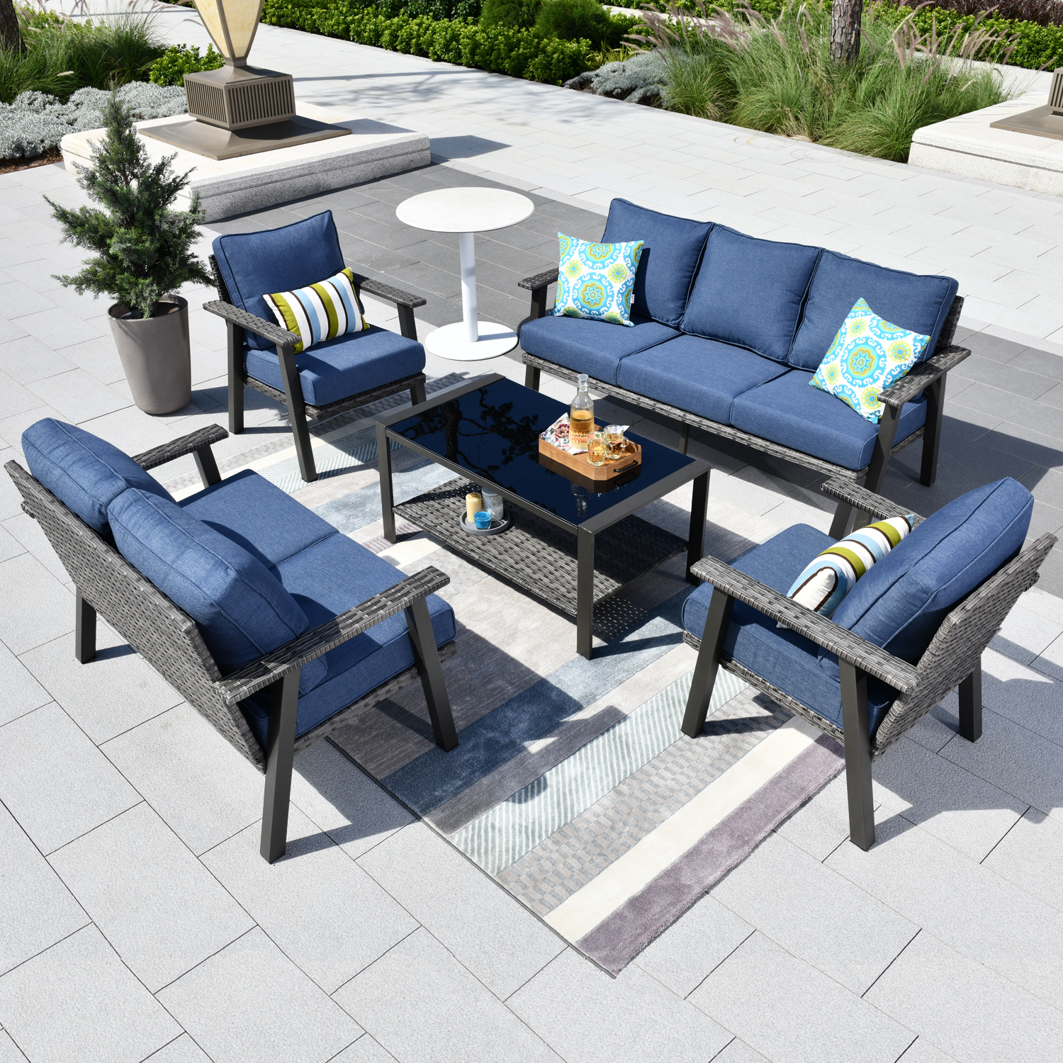 Ovios 5 Piece Outdoor Furniture AllWeather Patio Conversation Set