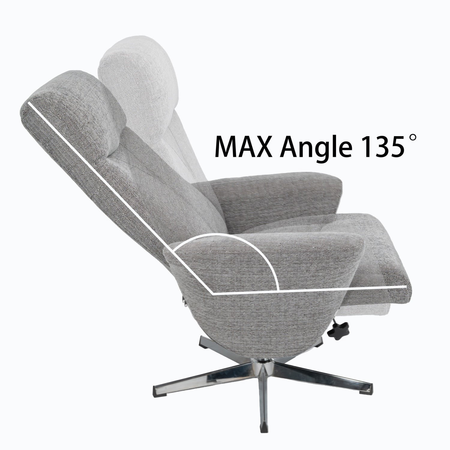 Hommoo Chenille Upholstered Manual Recliner with Ottoman Chair, Modern Swivel Armchair Ergonomic Push Reclining Footrest, Light Grey