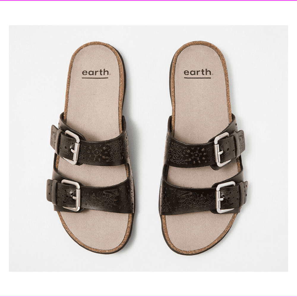 earth perforated leather slide sandals