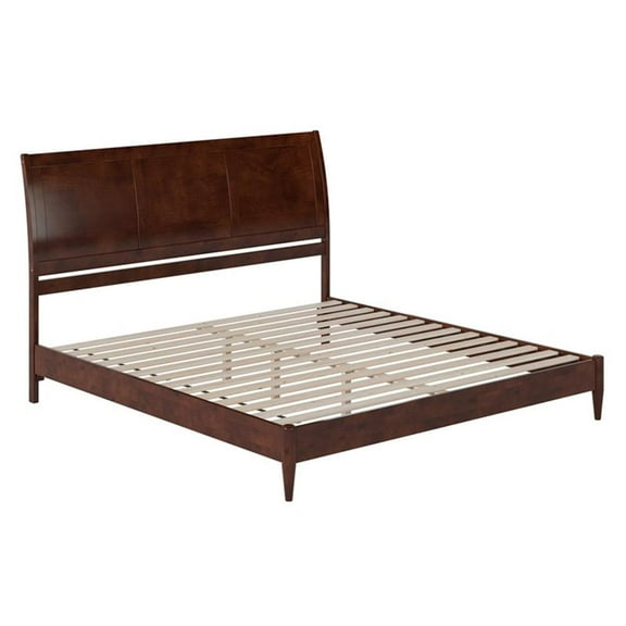 Pemberly Row Solid Wood Low Profile Sleigh King Platform Bed in Walnut