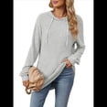 thumbnail image 2 of Sudadera con Capucha de Punto Acanalado Suave para Mujer, Camisetas de Larga, Blusas Ligeras y Acogedoras para Otoño. Gris M, 2 of 10
