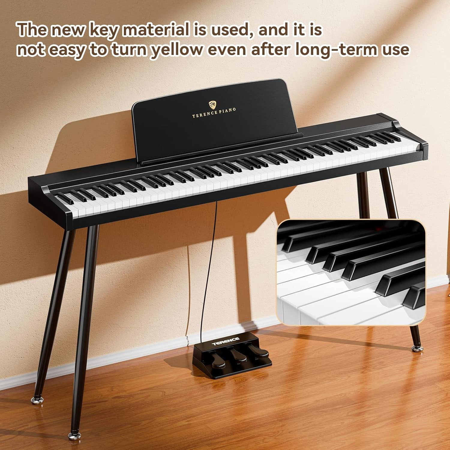 TERENCE Keyboard Piano 88 Key Digital: 88 Key Piano Keyboard Semi-Weighted Full Size Keyboard Digital Premium Sound MIDI Headphone Jack Triple Pedal for Beginners to Professionals