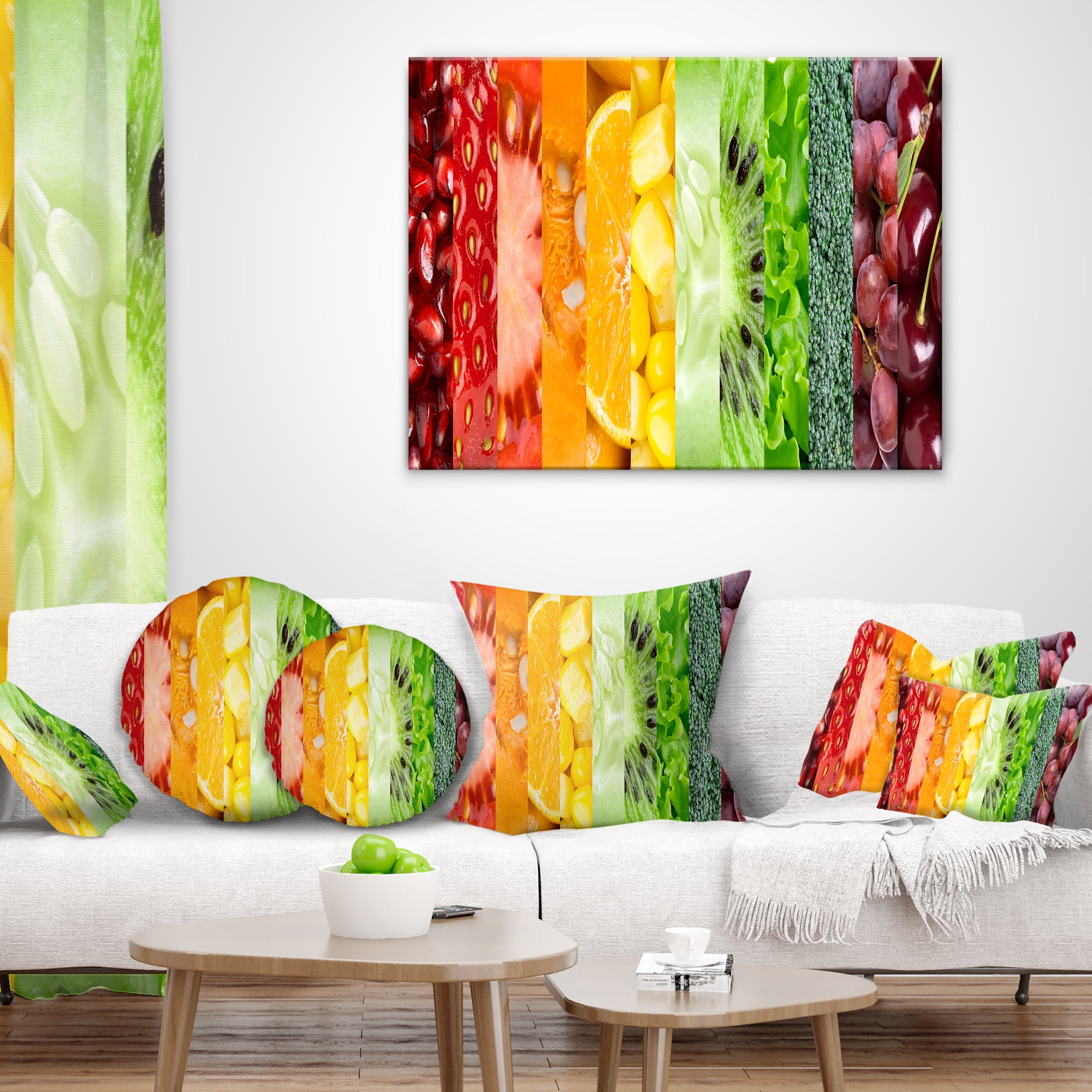 Designart Fruits Berries and Vegie Collage - Floral Throw Pillow - 16x16