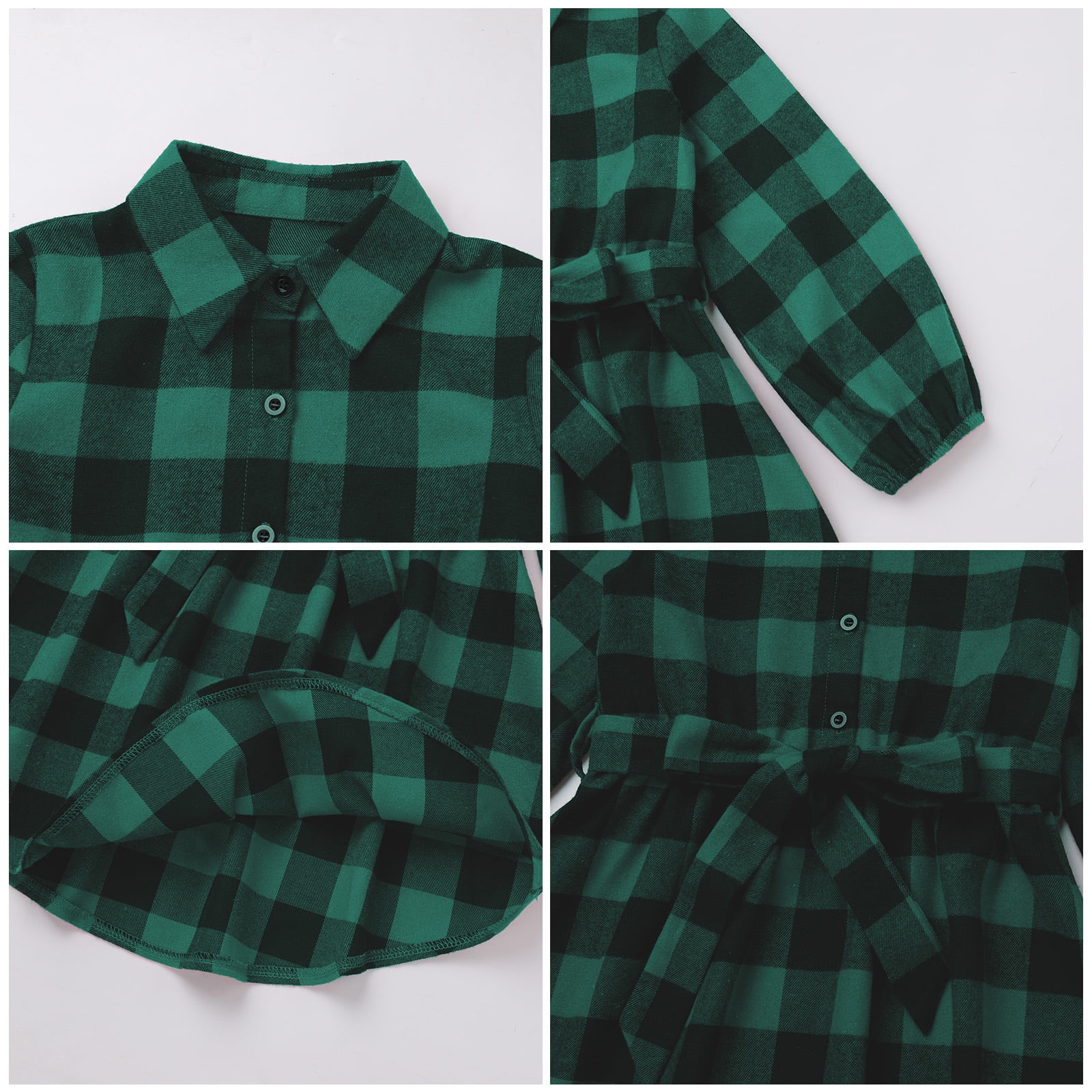 FYMNSI Christmas Matching Family Outfits Mommy and Me Green Plaid Dresses Father Son Button Down Shirts Xmas Photoshoot Set (Girl 8-9T)