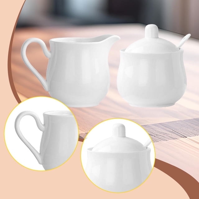 Juego de azucarero y crema de cerámica, jarra para crema casera, regalo de boda para restaurante, práctico azucarero con tapa y cuchara. 240 ml