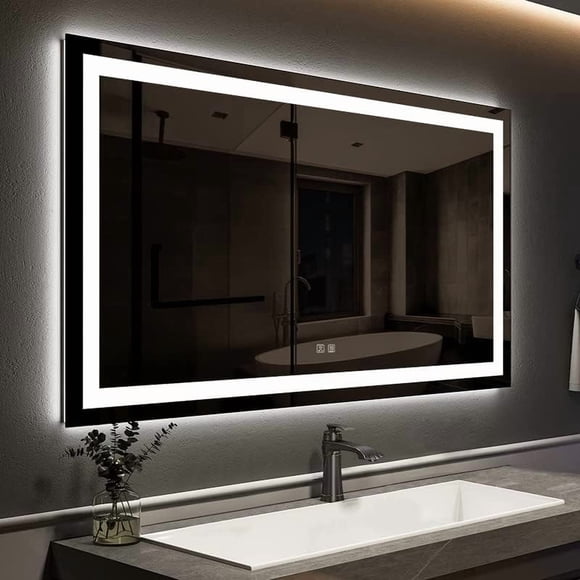 ROOMTEC 40 x 28 Inches LED Bathroom Mirror with Front and Backlit,Anti-Fog,3 Colors and Dimmable Light(Horizontal/Vertical), Silver