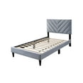 thumbnail image 2 of Poundex Adjustable V-Stitch Headboard Twin Bed Frame in Gray Velvet, 2 of 3