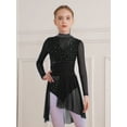 thumbnail image 5 of Hansber Kids Girls Lyrical Dance Dress Long Sleeve Sparkle Mesh Cutout Back Ice Figure Skating Leotard Dress Black 10, 5 of 6