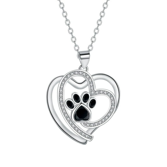 RYNSITO 925 Sterling Silver Puppy Dog Cat Pet Paw Print Pendant Necklace, Jewely Gifts for Women Girlfriend Pet Lovers