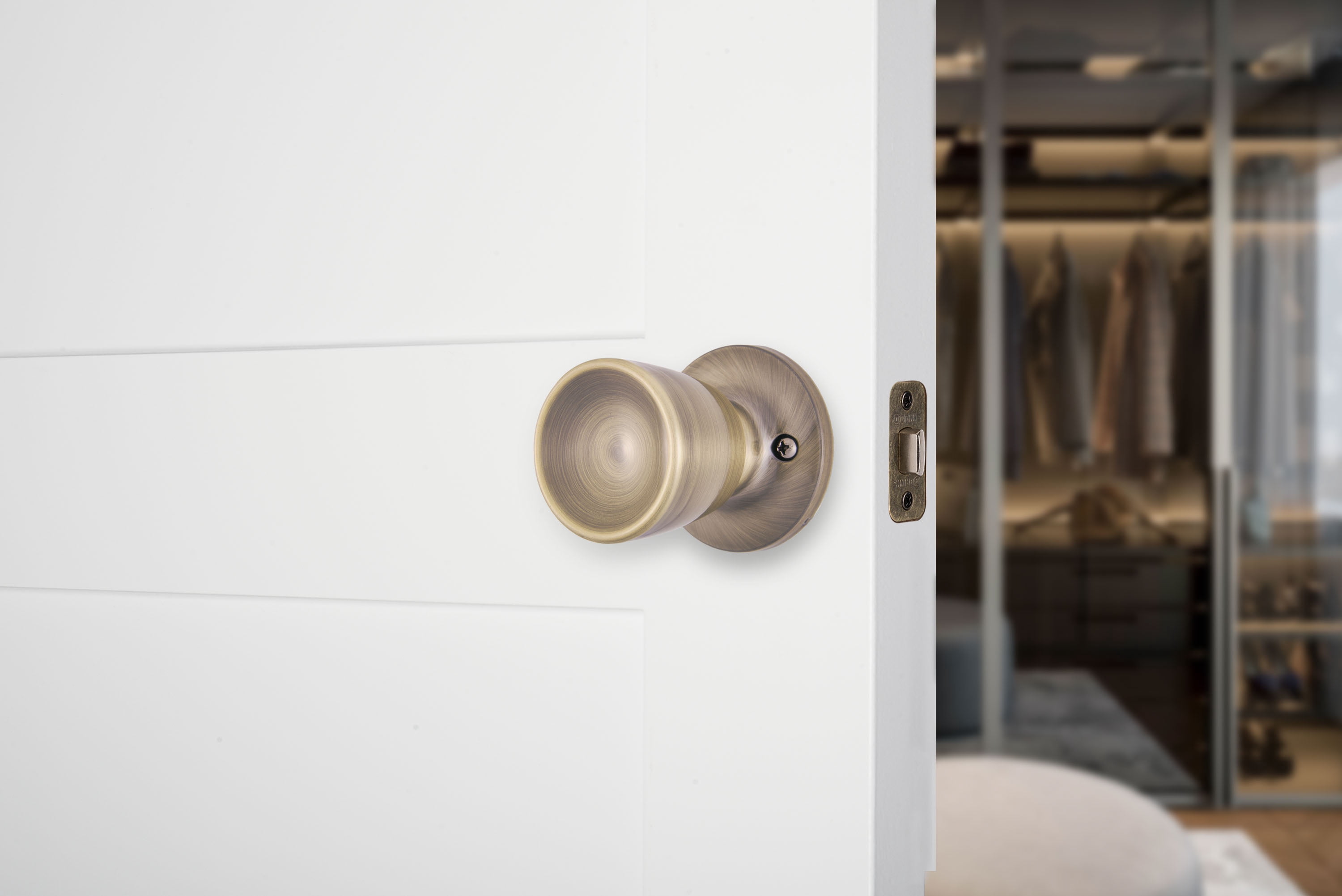 (2 pack) Brinks Passage Hall/Closet Classic Bell Style Doorknob, Antique Brass Finish