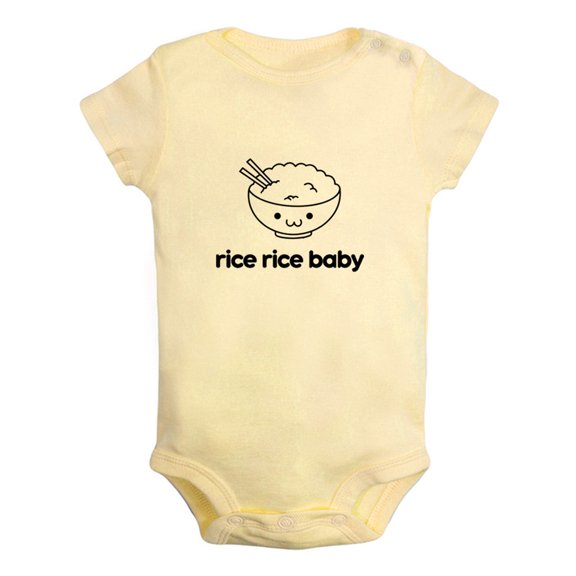 Rice Rice Baby Funny Rompers For Babies, Newborn Baby Unisex Bodysuits, Infant Jumpsuits, Toddler 0-12 Months Kids One-Piece Oufits (Yellow, 6-12 Months)