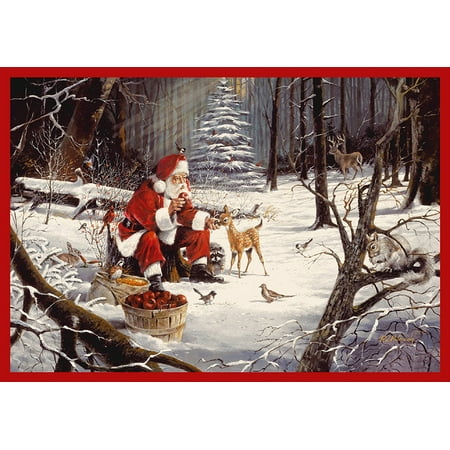 Milliken Indian Red Sonata - Milliken Seasonal Inspirations Area Rugs - Novelty 02004 Forest Feast Christmas Santa Wildlife Forest Rug