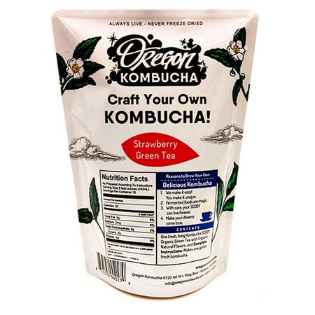 Kombucha Starter Kit by Oregon Kombucha - Organic Strawberry Green Tea and Scoby w/ Starter Liquid - Raw Culture Brews 1 Gallon of Delicious Kombucha, (Best Organic Kombucha Scoby)