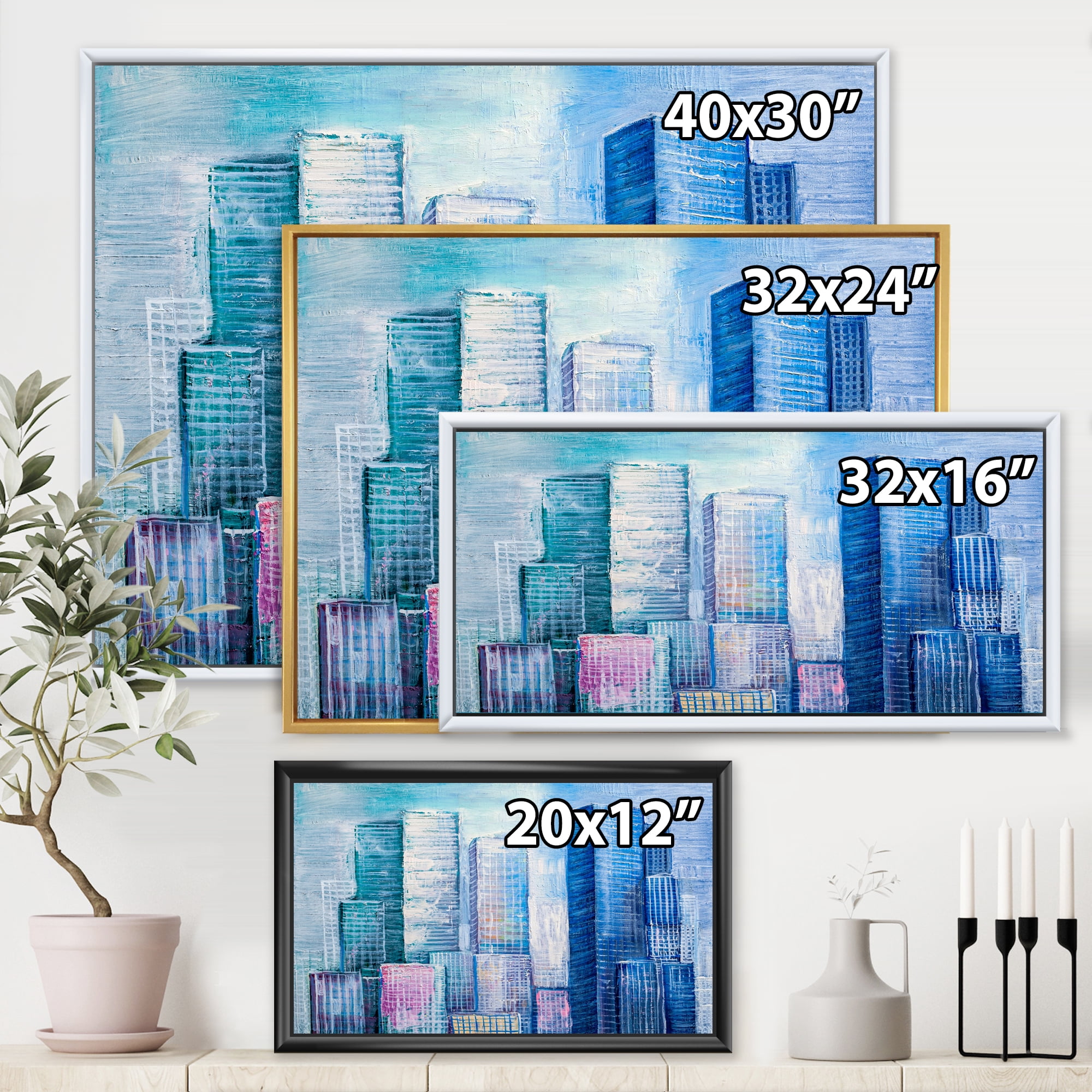 Designart 'Abstract Style Cityscape Panorama Skyscrapers I' Modern Framed Canvas Wall Art Print