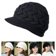thumbnail image 3 of Woaeety 2 Pack Women Winter Hat Slouchy Warm Knit Beanie Cap Women Winter Warm Knit Hat Wool Snow Ski Caps with Visor Black and White, 3 of 11