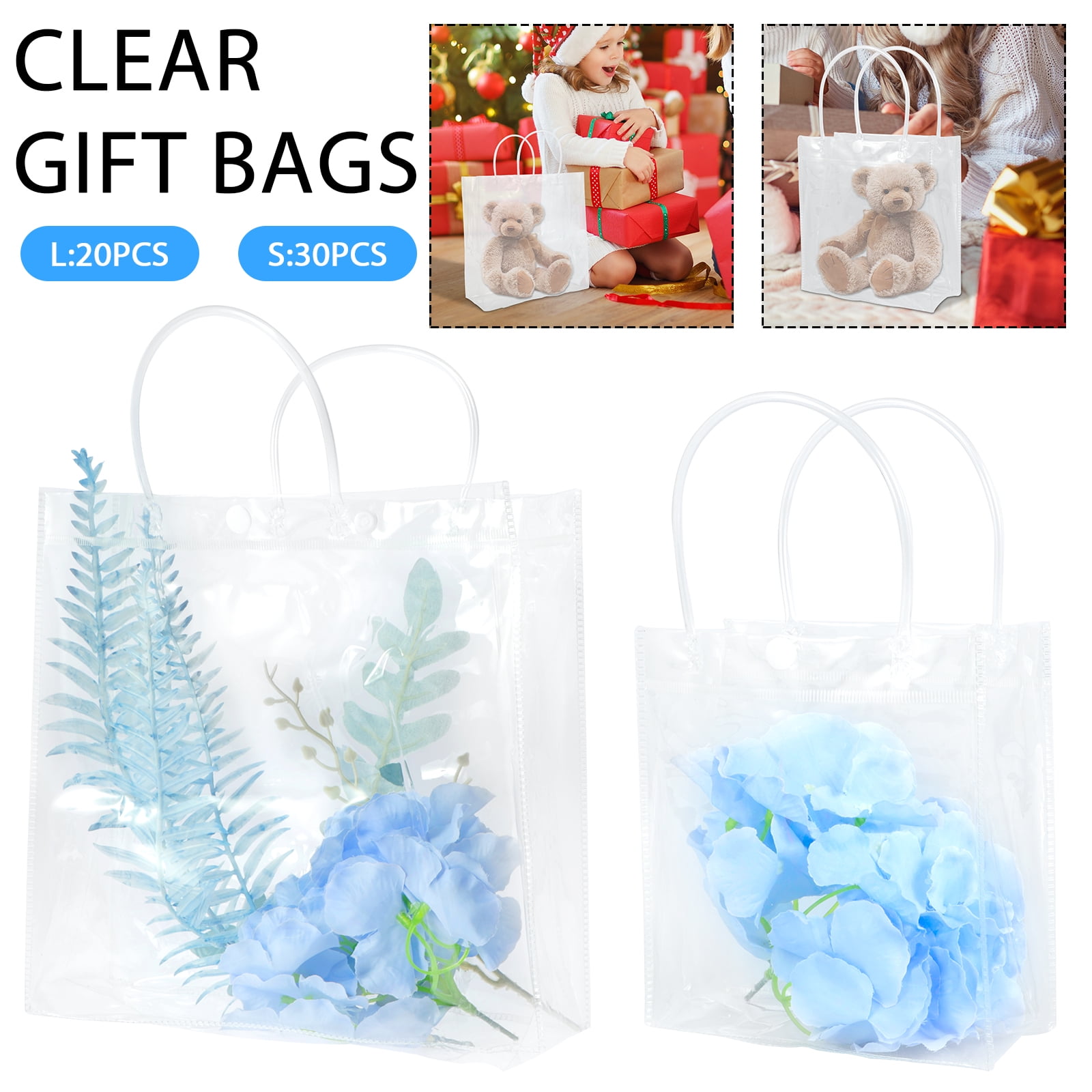 Eummy Set of 30 Clear Gift Bags PVC Plastic Gift Wrap Bags with Handle Reusable Plastic for