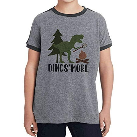 

7 ate 9 Apparel Kids Funny Dinosmore Dino S More Dinosaur Grey Retro Ringer Tee