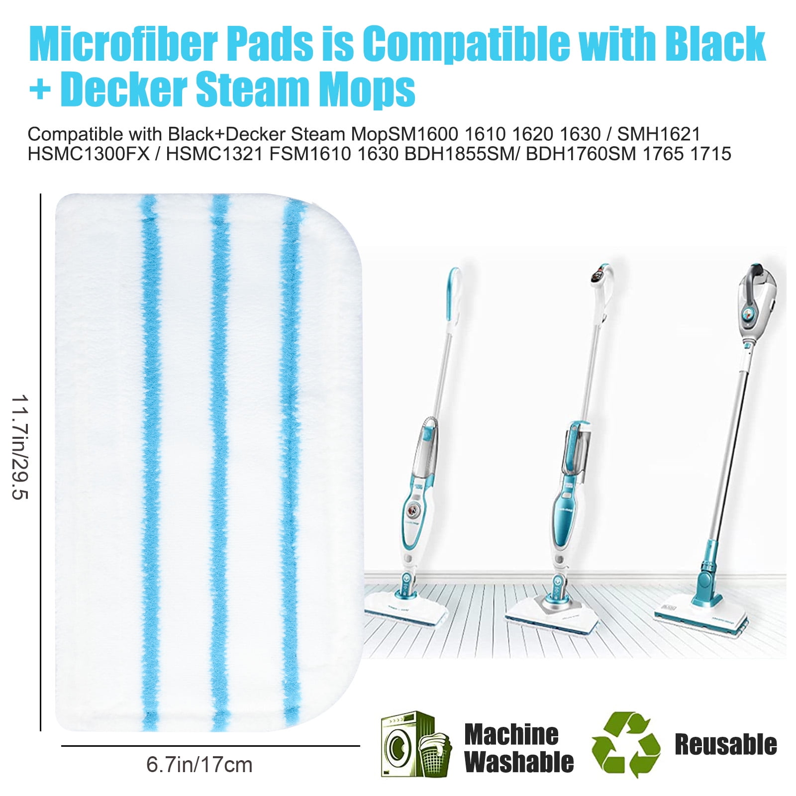 4PCS Mop Pads for Black/Decker Mop FSM1600 1610 1620 1630 Washable