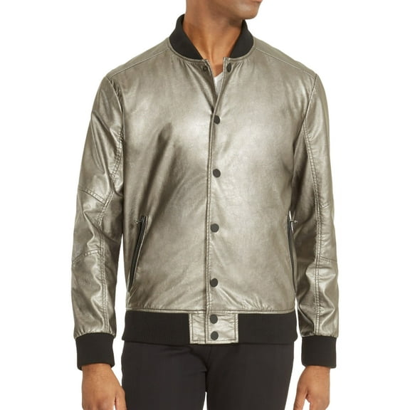 Kenneth Cole Mens Metallic Bomber Jacket, 052, Medium