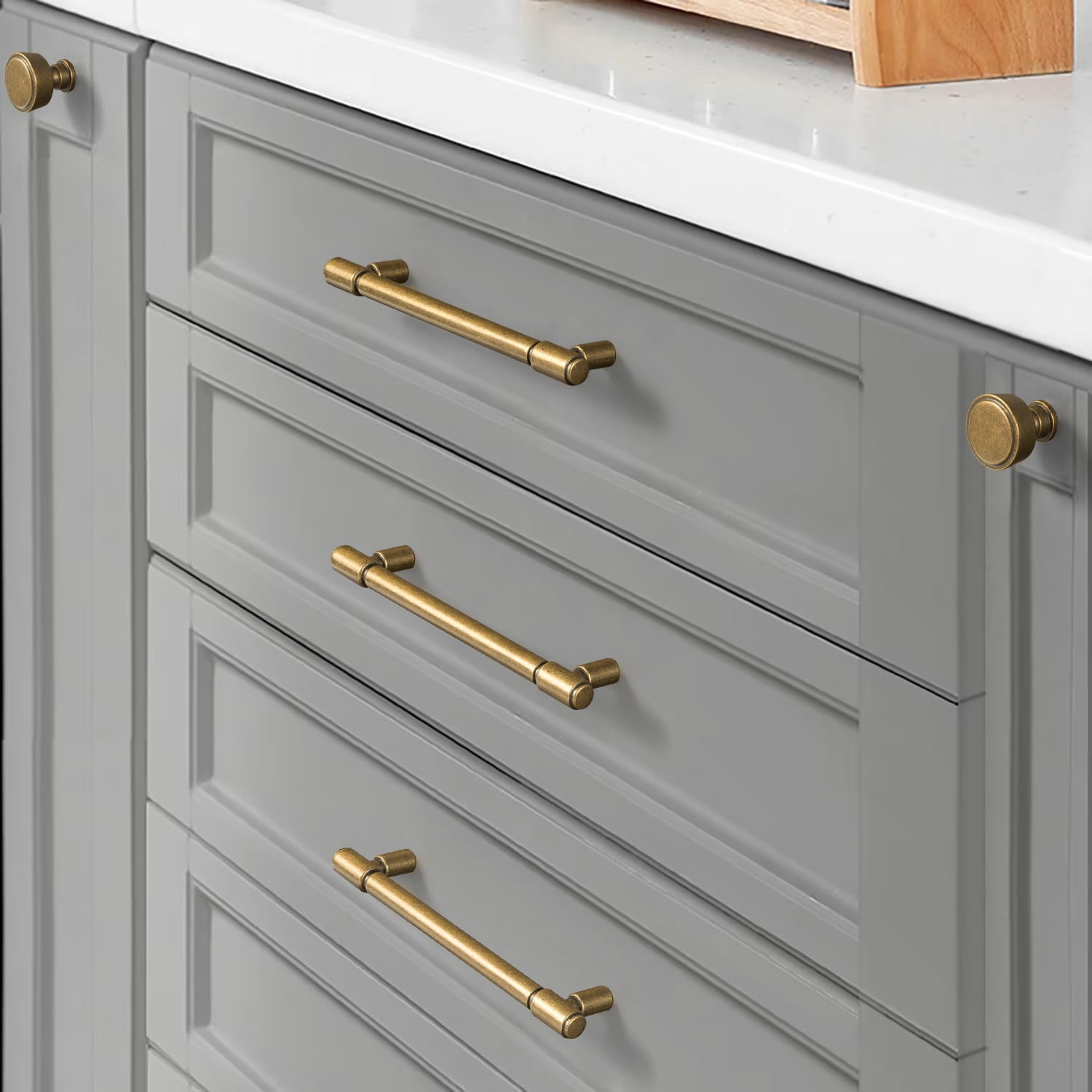 Goo-Ki 1.23 Inches Diameter Antique Brass Kitchen Cabinet Knobs, Vintage Drawer Handles Closet Classic Retro Kitchen Hardware for Bedroom, 6 Pack