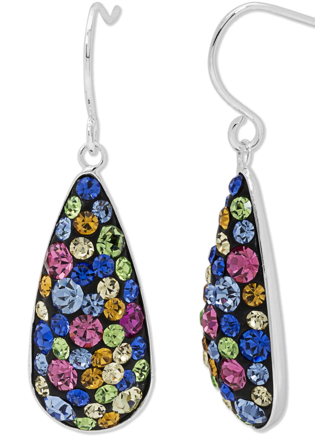 Large Teardrop Bronze Hoops with Sun Burst Multi Colored Crystal Charm
