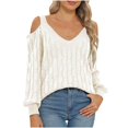thumbnail image 4 of Sakmal Womens Fall Sweaters Cable Knit V Neck White Crop Solid Fashion Sweater for Women S, 4 of 5