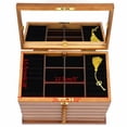 thumbnail image 3 of 6 Tiers Jewelry Box Wooden Storage Cabinet Four-Leaf Carved Top w/ Lock & Mirror, 3 of 12