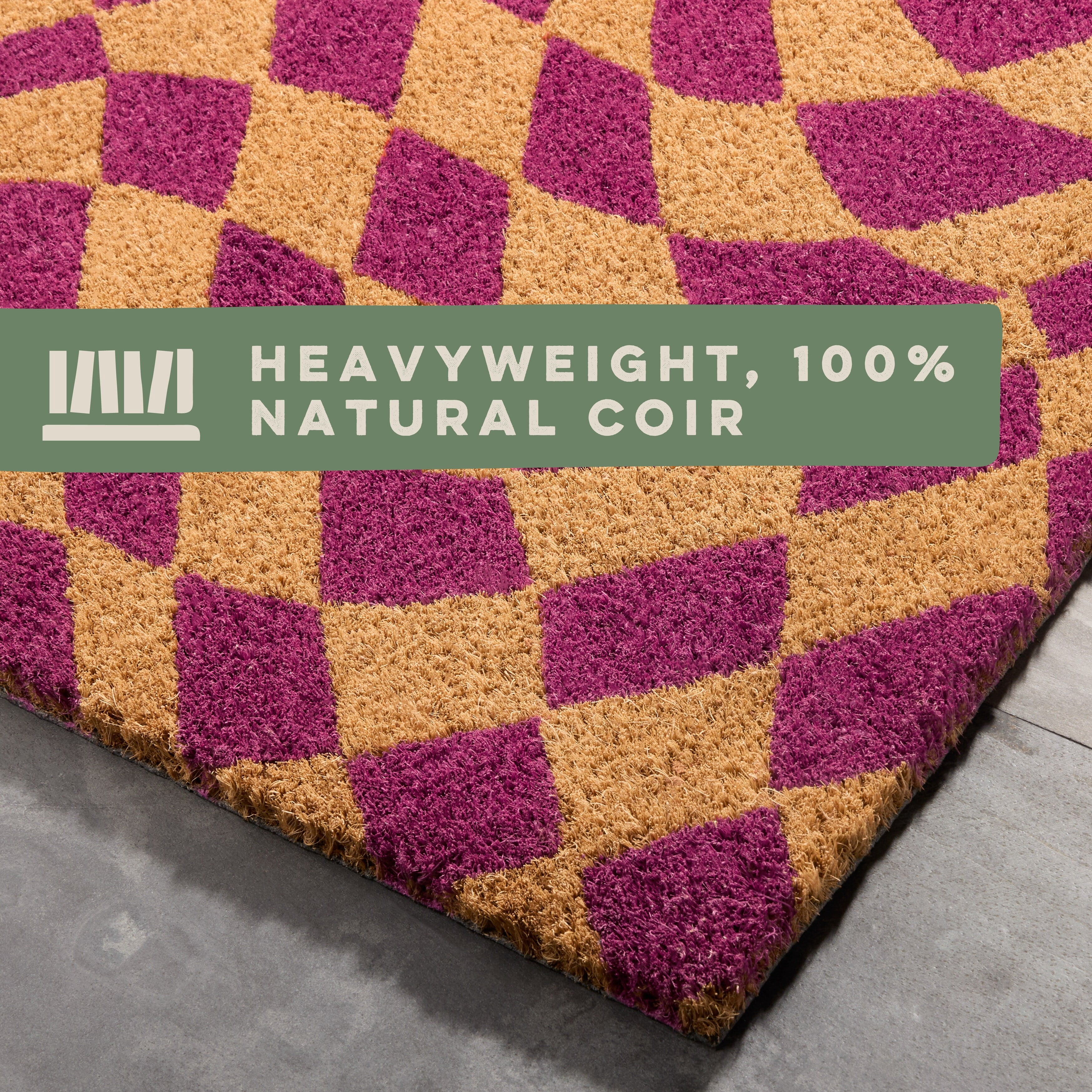 TOWN & COUNTRY TERRA Emmett Groovy Checkerboard Outdoor Door Mat, Natural Coir, Heavyweight, Non-Slip Entryway Mat, Purple, 18"x30"