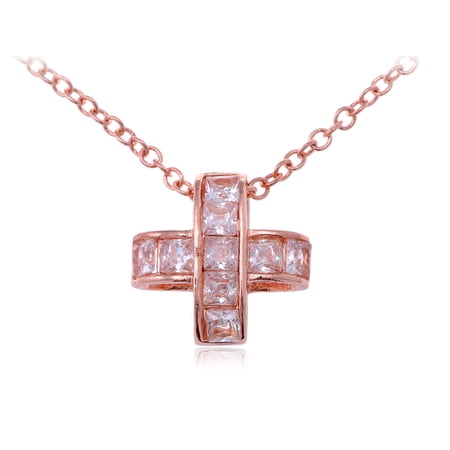 Rose Golden Tone Crystal Element Cross Pendant Adjustable Chain Necklace