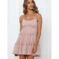 thumbnail image 2 of Women'S 2025 Summer Floral Mini Dress Bohemian Flowy Dress Short Sleeveless Ruffle Spaghetti Strap Dress Pink Dots M, 2 of 6