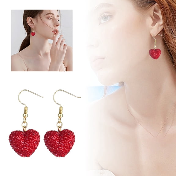 Valentine‘s Day Earrings for Women Gift for Her Girlfriend Wife | Sparkly Heart Dangle Drop Earrings | Love Heart Shape Jewelry | Holiday Party Outfit Accessories