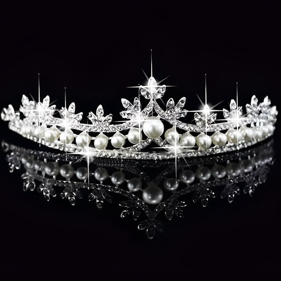 DESIGNICE 2026 New Rhinestone Imitation Pearl Leaf Shaped Crown Tiara for Weddings, Pageants, Birthdays, Proms, Photoshoots, Silver