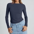 thumbnail image 6 of VJGBEGW 2 Pack Women Long Sleeve Crew Neck Shirts Basic Tops Slim Fit Ruch Side Tees Going Out Layering Thirts Multicolor #1 M, 6 of 7