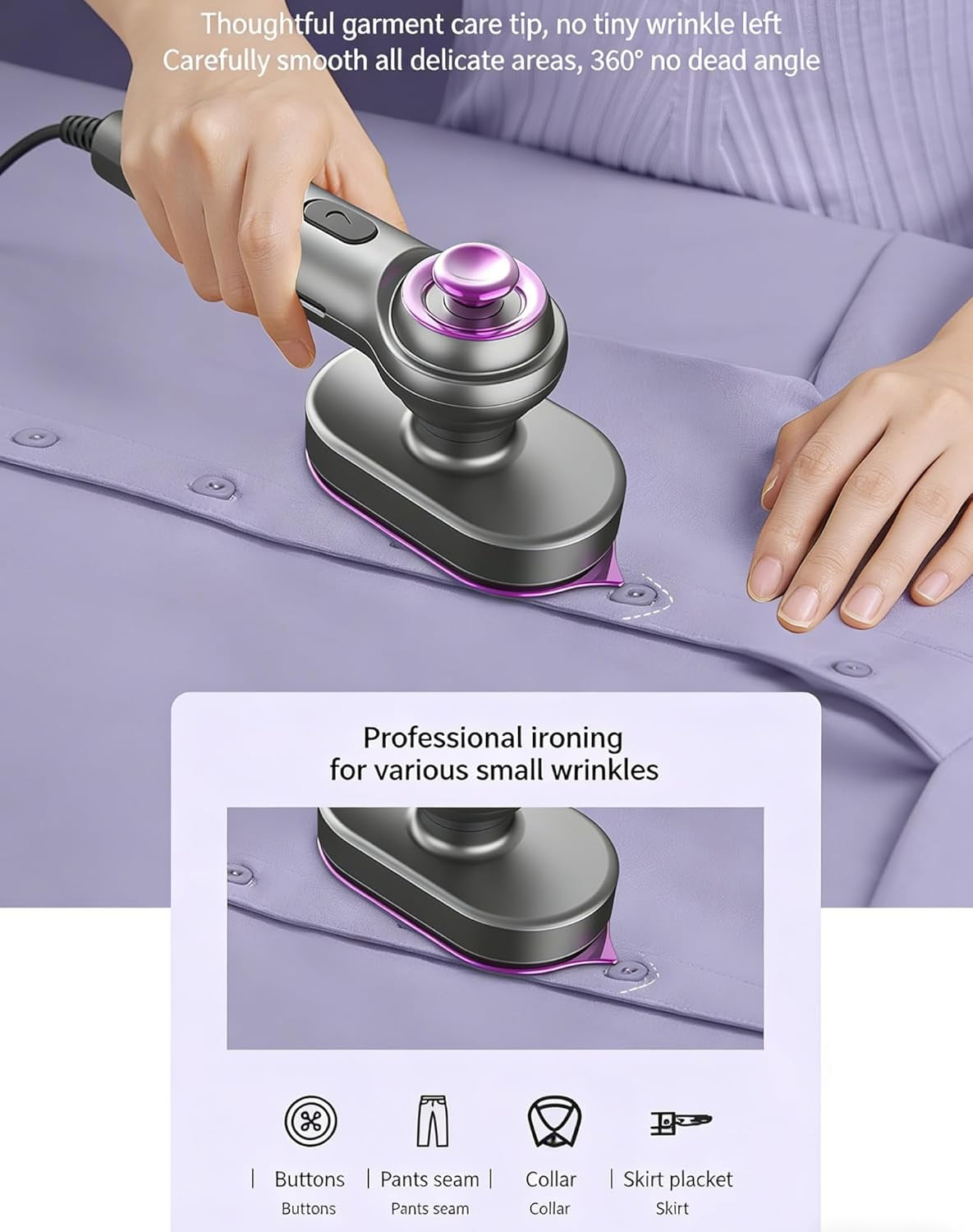 Mini Steam Iron for Clothes, Perfect Travel Companion for Wrinkle-Free Clothes, Adjustable Temperature Control, Dual Steam Quick Heat-Up, Garment Steamer with Dry Ironingfor Powerful Steam(Gray)