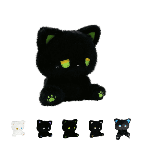 Black Cat Stuffed Animals Cute Fluffy Plushies - Lifelike Soft Comfort Cartoon Animal Doll, Plushie Toys for Boys Girls Children Kids Birthday Gifts Purple