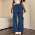 thumbnail image 2 of QQZ Wide Leg Cargo Joggers Pants For Women, Elastic Waist Drawstring Casual Track Pants, Daily Lounging Errands Travel Outfits, 2 of 6